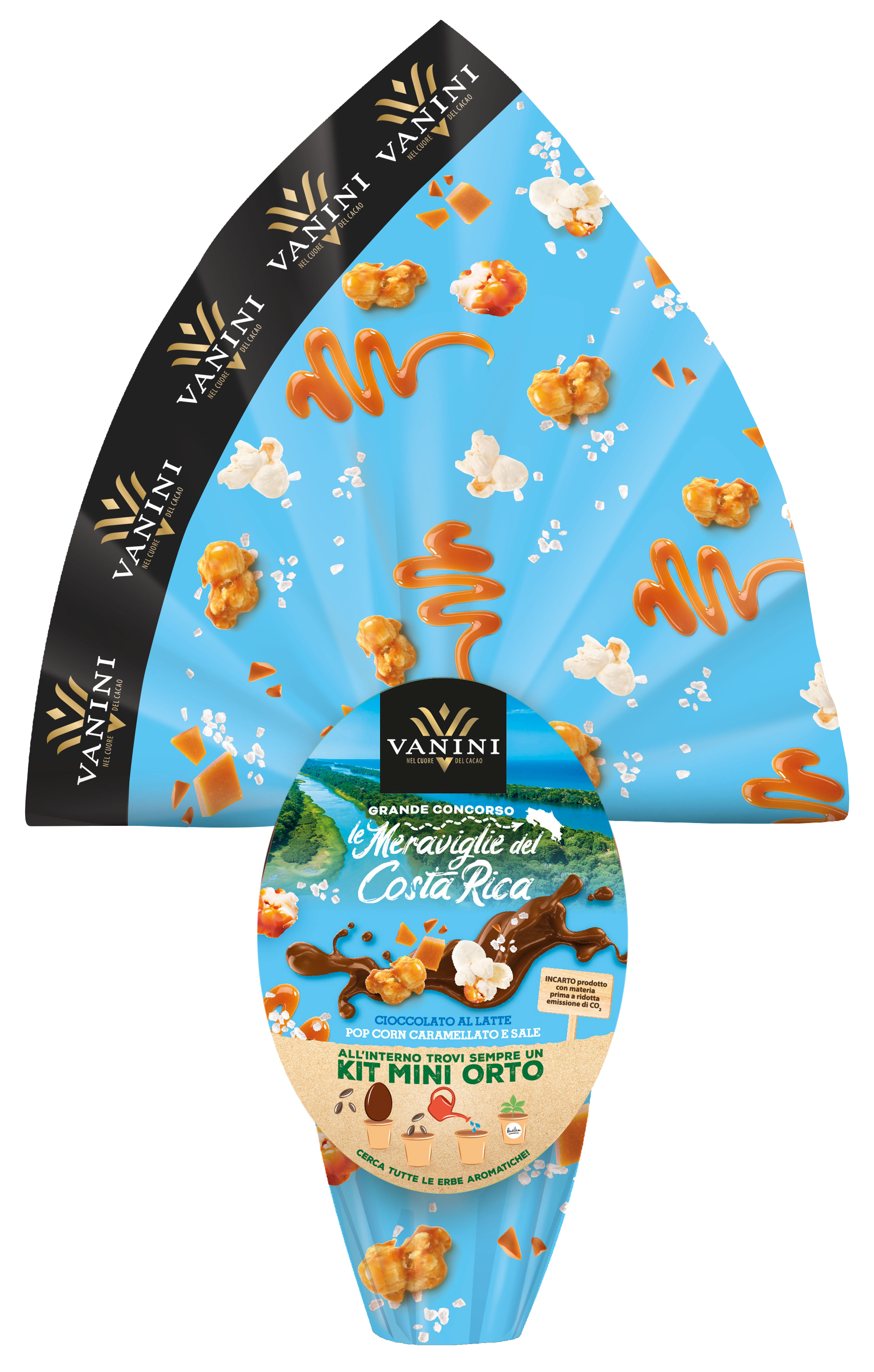 vanini uovo di pasqua di cioccolato al latte finissimo con popcorn e caramello salato vanini 280 gr. - foto 1