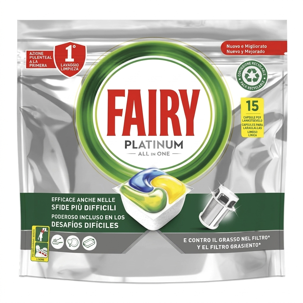 fairy detergente per lavastoviglie fairy platinum lemon 15 capsule. - foto 1