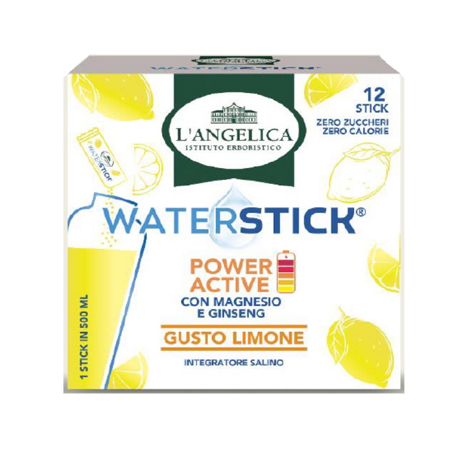 l' angelica integratore salino con magnesio e ginseng l'angelica waterstick power active gusto limone 12 stick - foto 1