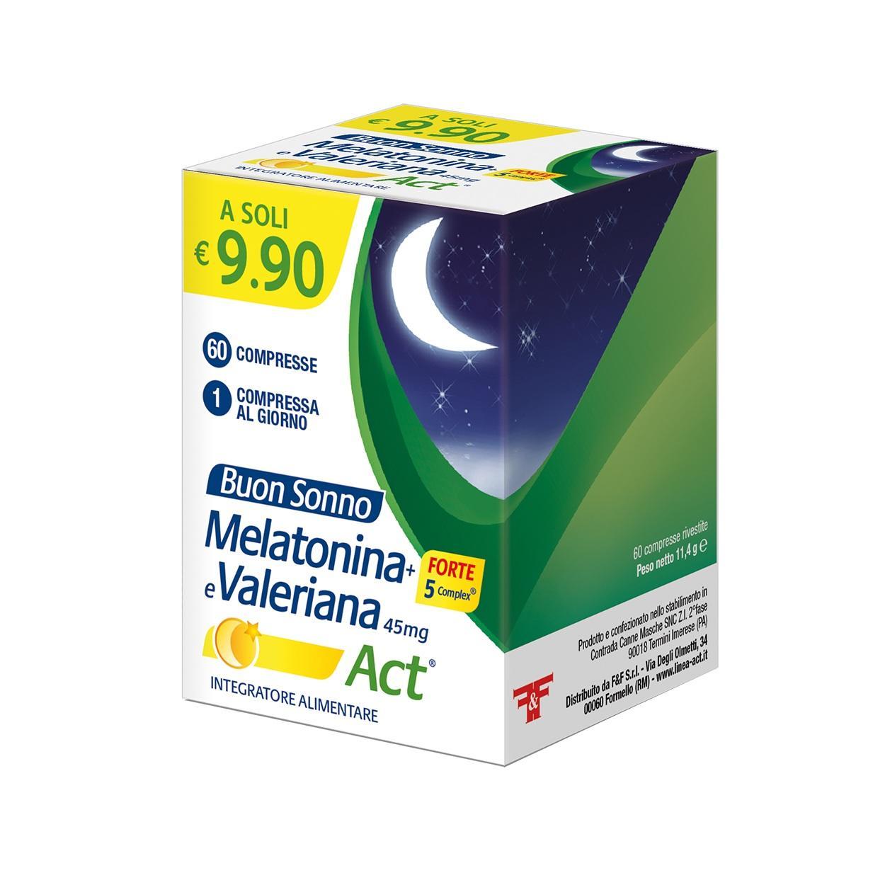 act integratore alimentare melatonina e valeriana act x60 compresse 45 mg. - foto 1
