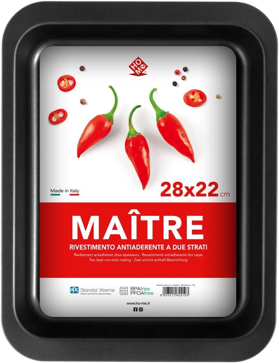 home teglia da forno con rivestimento antiaderente in alluminio rosticcera home maitre 28x22cm - foto 3