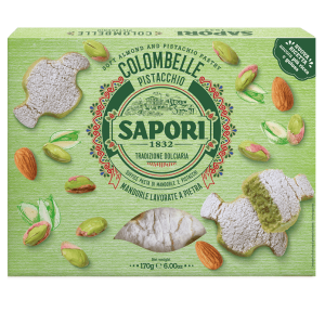 Morbidi dolcetti pasquali a forma di colombina con crema al pistacchio sapori 170 gr.