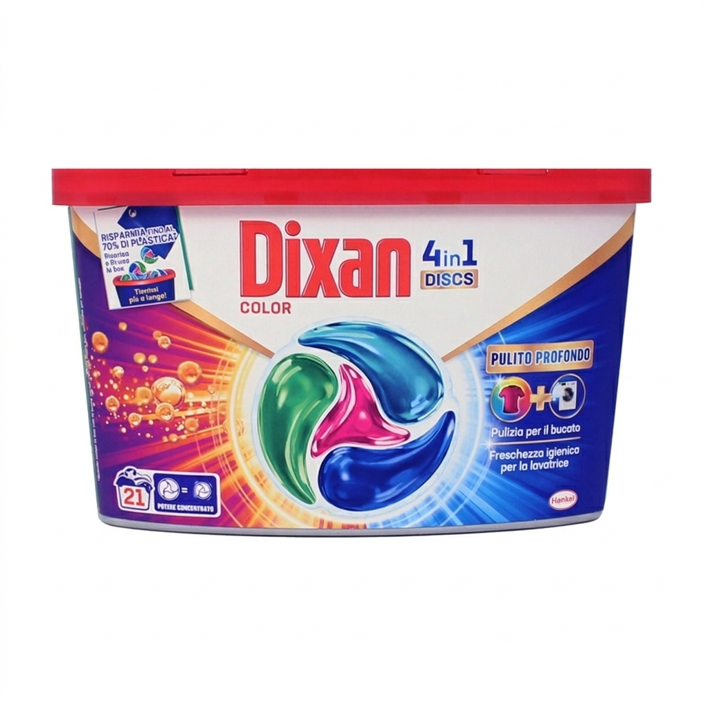 dixan detergente in capsule discs color tecnologia 4 camere per la massima brillantezza del bucato dixan 21 pz. - foto 1