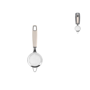 Colino da cucina in acciaio inox a maglia stretta con manico bicolor  ø 8 cm.