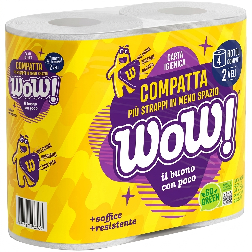 wow! carta igienica compatta doppio velo ad alta assorbenza wow! 4 rotoli - foto 1
