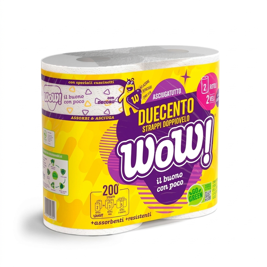 wow! rotolone asciugatutto 2 rotoli 200 strappi wow! - foto 1