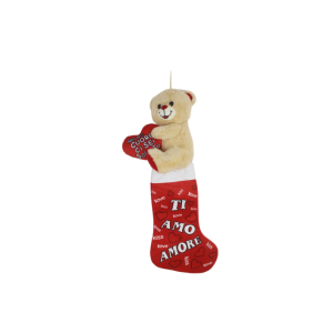 Calza dell'epifania in tessuto con peluche orsacchiotto e cuore