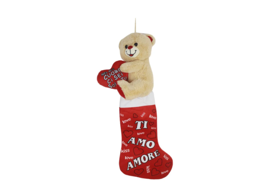 fgf import calza dell'epifania in tessuto con peluche orsacchiotto e cuore fgf import - foto 1