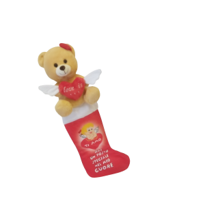 Calza befana in tessuto con peluche orso e cuore fg fashion