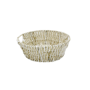 Cesto rattan bianco/oro tondo fgf 34x12 cm.