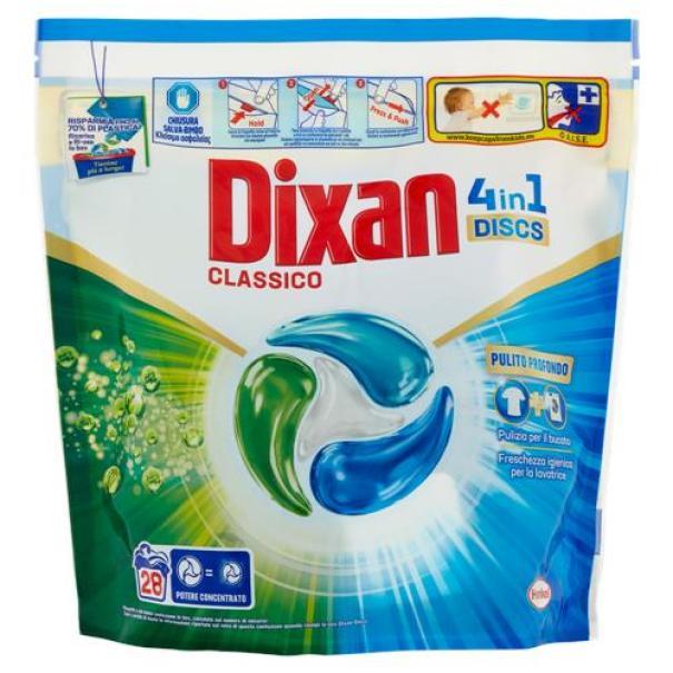 Detersivo in Capsule per Lavatrice Discs 4 in 1 Classico Dixan 28 Pezzi