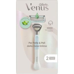 Delicato rasoio venus per pelle e peli zona intima + 2 ricariche gillette