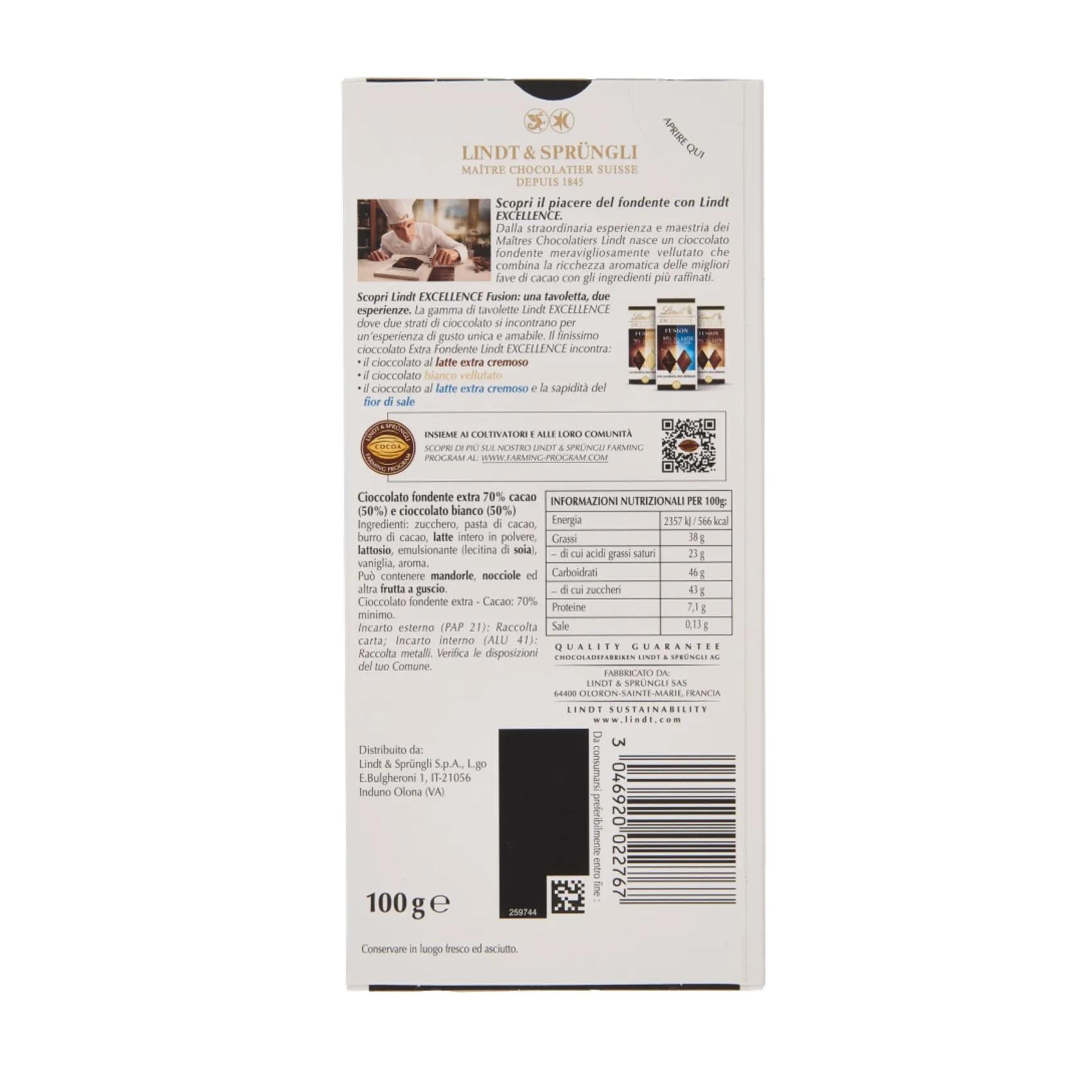 lindt tavoletta excellence fusion cioccolato fondente 70% e cioccolato bianco lindt 100 gr. - foto 2