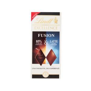 Tavoletta a 2 strati di cioccolato fondente 85% fior di sale e cioccolato al latte  fusion 100 gr.