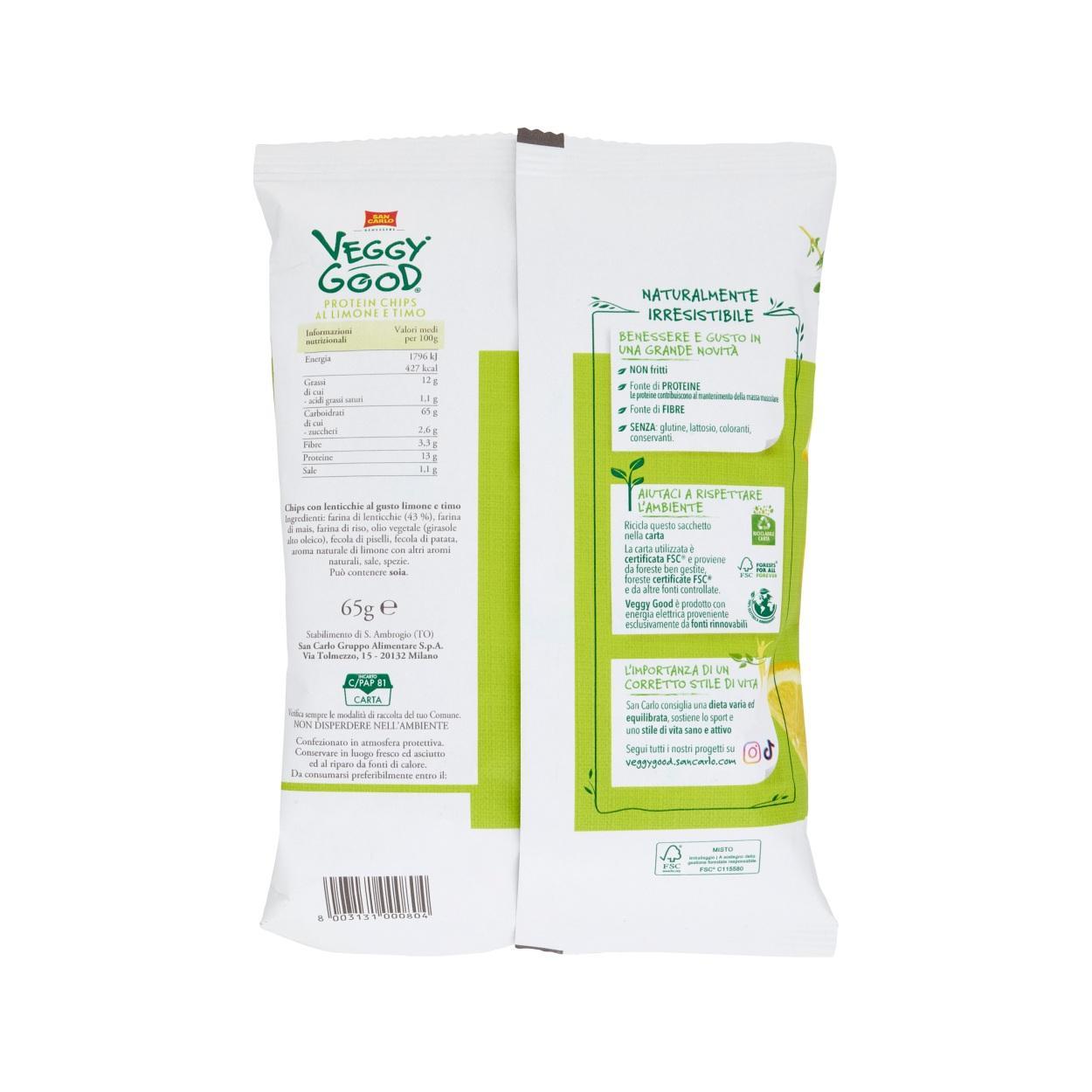 san carlo patatine veggy good protein chips non fritte al limone e timo san carlo benessere 65 gr. - foto 2