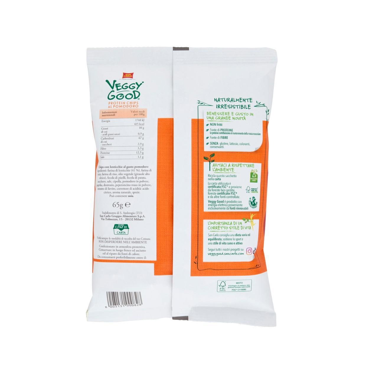 san carlo patatine vegane benessere veggy good protein chips non fritte al pomodoro san carlo 65 gr. - foto 2