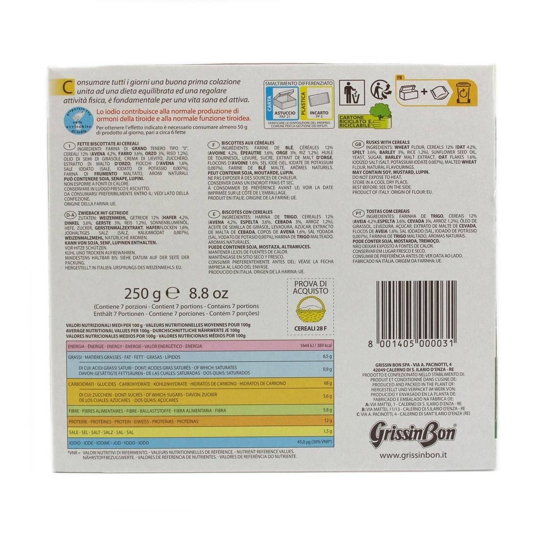 grissin bon fette biscottate ai cereali grissin bon 250 gr. - foto 2