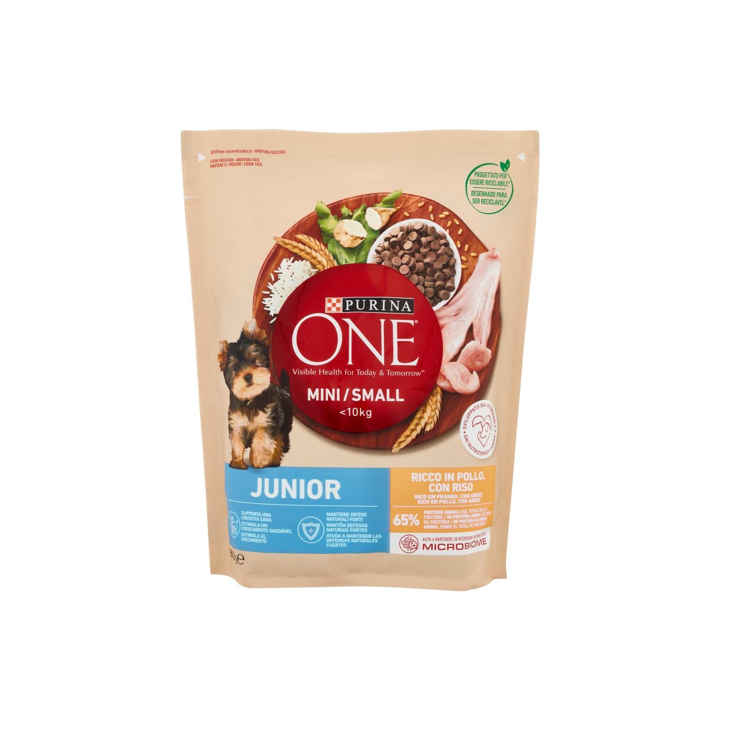 purina one cibo per cani purina one cucciolo mini small junior ricco in pollo con riso 800 gr. - foto 1