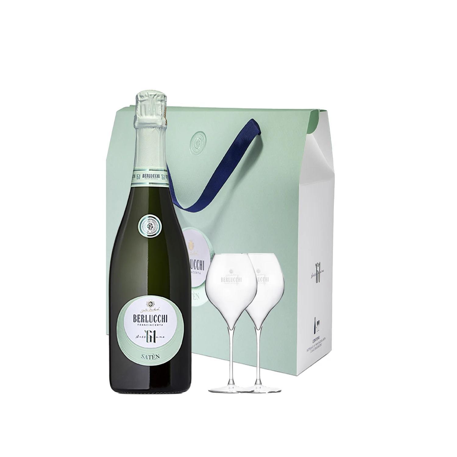 berlucchi scatola box spumante berlucchi saten 75 cl. con 2 flutes omaggio - foto 1