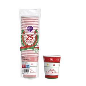Bicchieri plastica  colore rosso bio caffe merry christmas 200 ml.