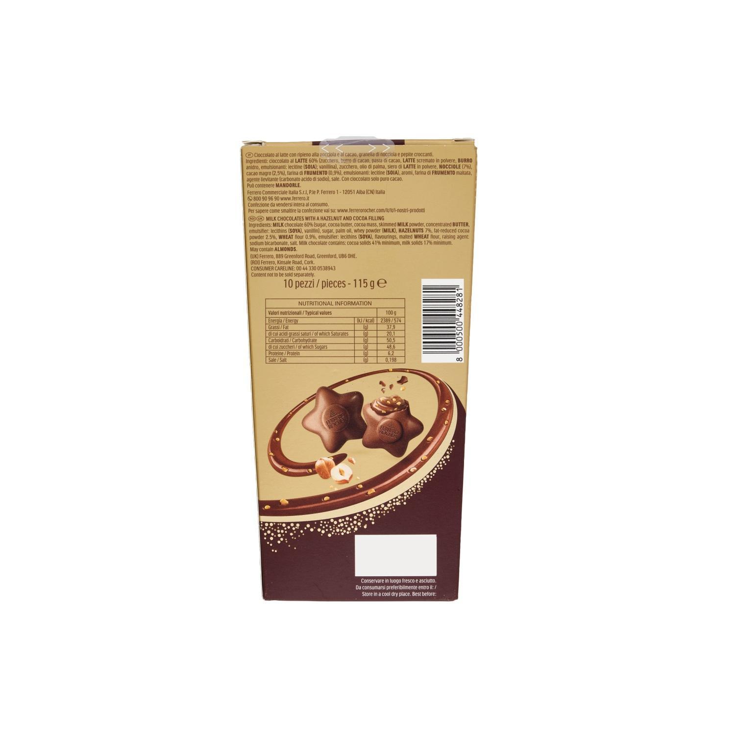 ferrero cioccolata stelle di cioccolato ripiene ferrero rocher golden stars original 10 pz. 115 gr. - foto 2