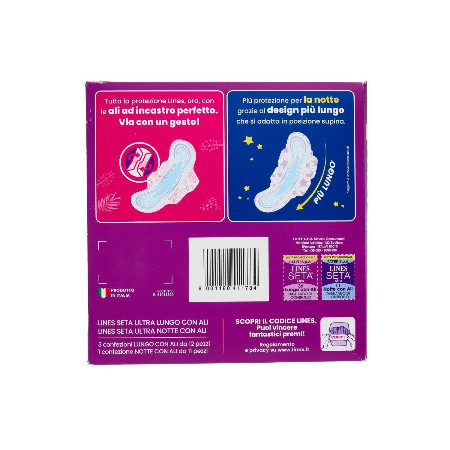 lines assorbenti lunghi con ali 36 pz. + assorbenti notte con ali lines seta ultra 11 pz. - foto 3