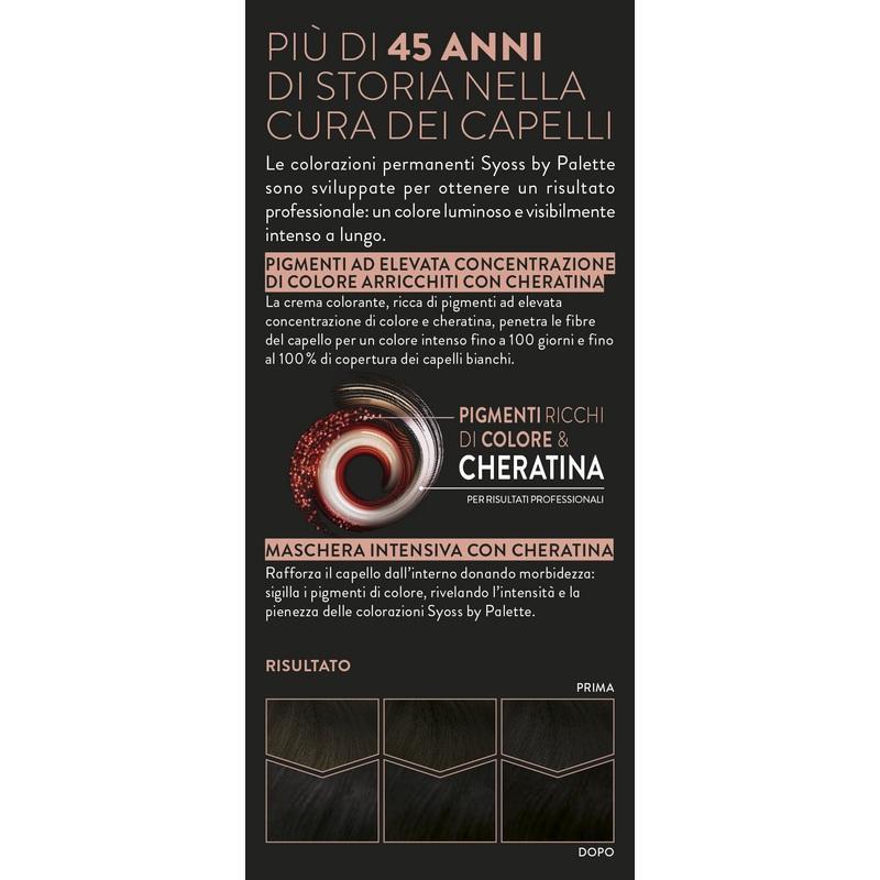 syoss tinta per capelli con cheratina copertura capelli bianchi e colore intenso fino a 100 giorni colorazione permanente 1-1 nero 100% syoss by palette - foto 2