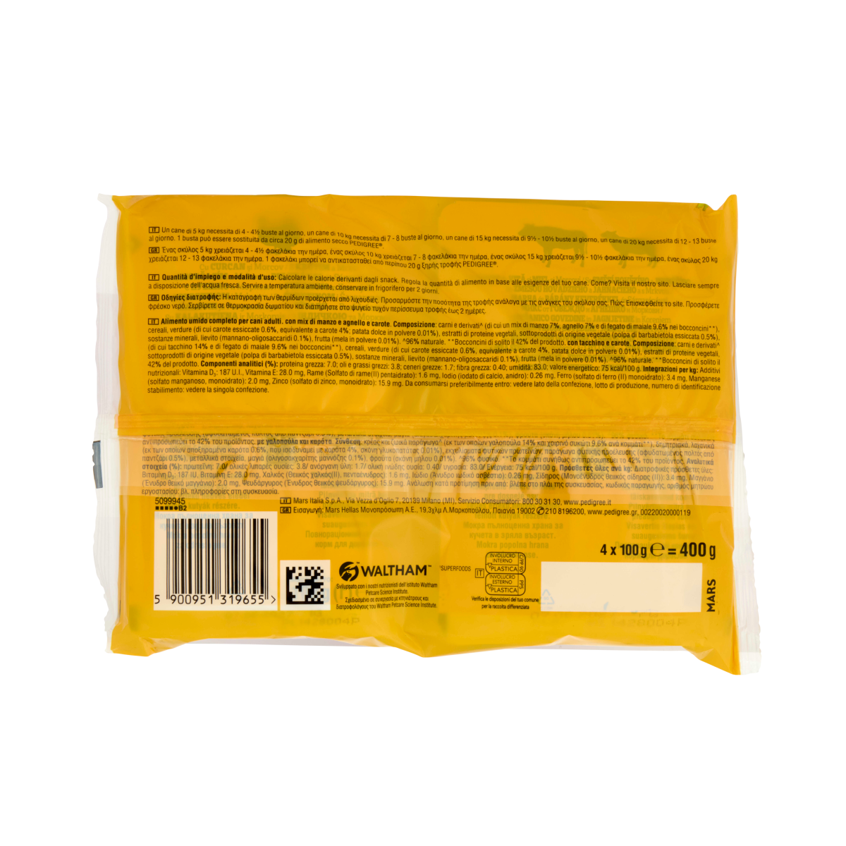 pedigree cibo in salsa umido per cani con agnello e carote + tacchino e carote pedigree adult manzo x4 100 gr. - foto 2