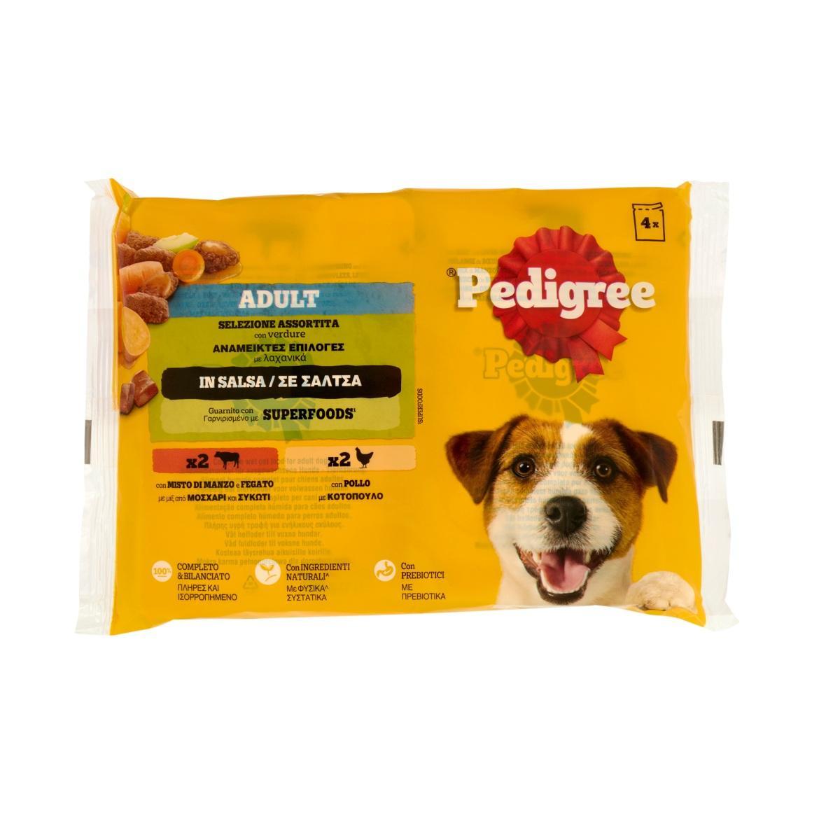 pedigree cibo in salsa umido per cani con manzo e fegato + pollo e verdure pedigree adult manzo x4 100 gr. - foto 1