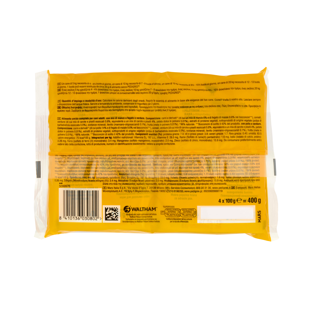 pedigree cibo in salsa umido per cani con manzo e fegato + pollo e verdure pedigree adult manzo x4 100 gr. - foto 2