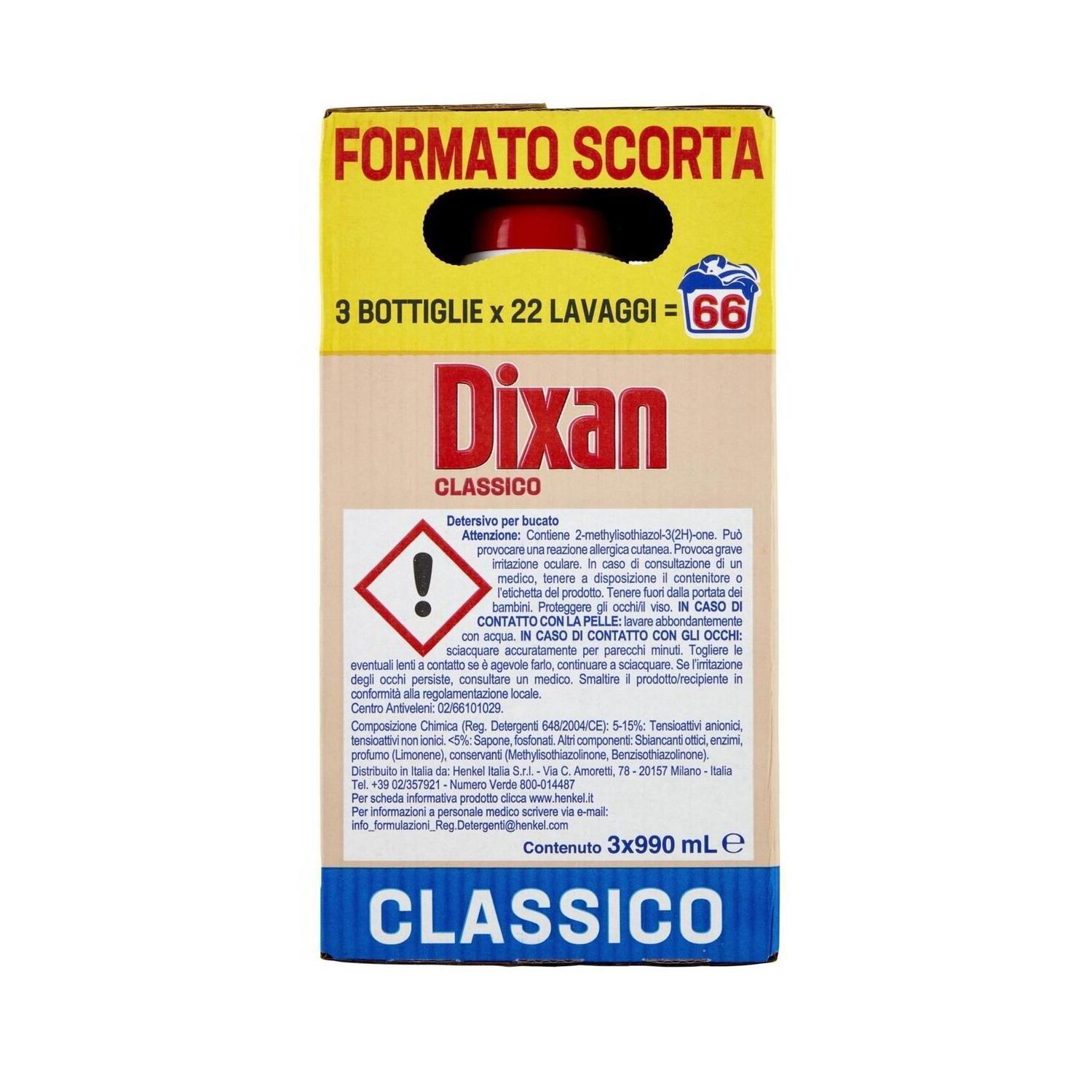 dixan detersivo liquido classico 3x22=66 lavaggi x3 dixan 990 ml. - foto 2