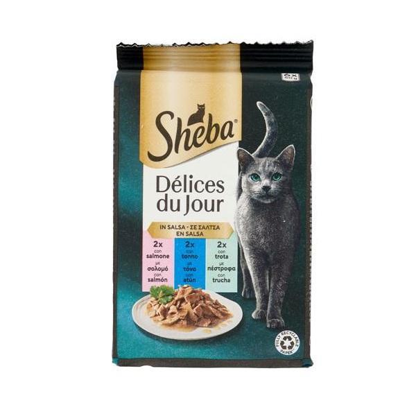 sheba cibo umido per gatti in salsa con salmone tonno e trota sheba delices du jour 6 x 50 gr. - foto 1