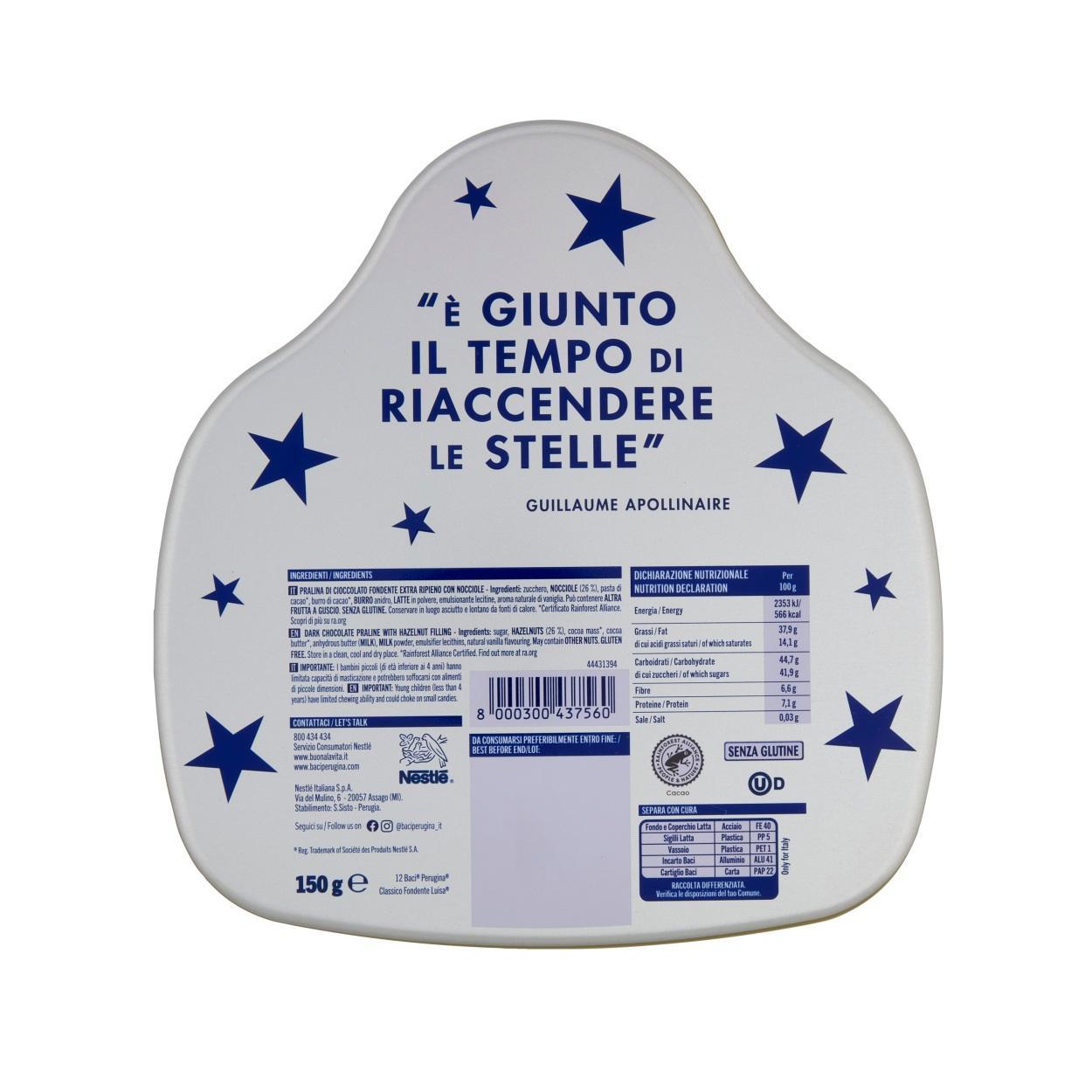 baci perugina cioccolatini fondenti ripieni a gianduia in confezione di latta bacio san valentino baci perugina classico 150 gr. - foto 2