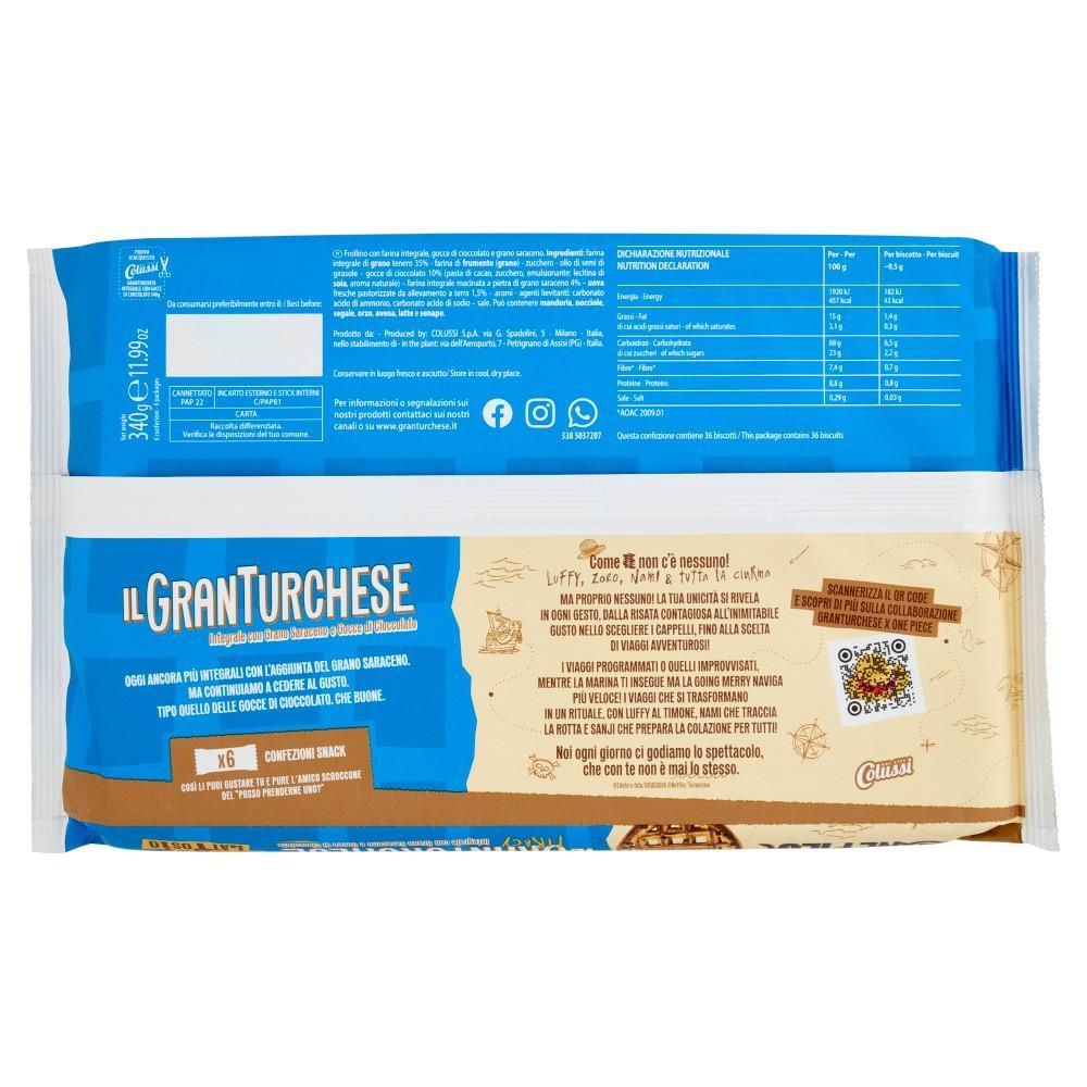 colussi biscotti integrali con grano saraceno e gocce di cioccolato colussi il gran turchese edizione one piece 340 gr. - foto 2