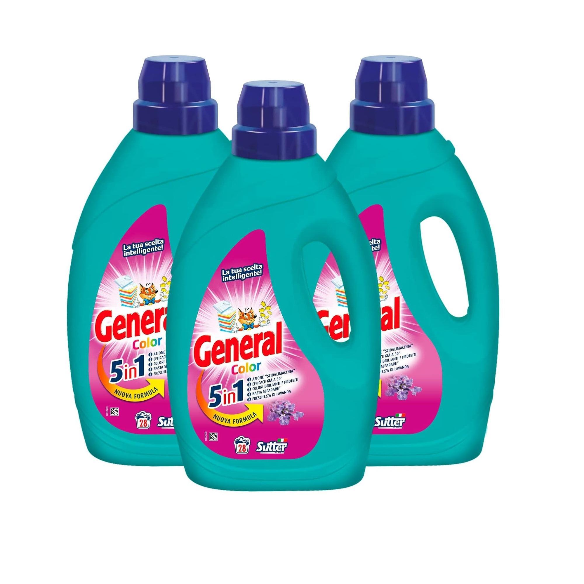 general detersivo liquido general color 5 in 1 per lavatrice 28 lavaggi x3 flaconi da 1,26 lt. cad - foto 1
