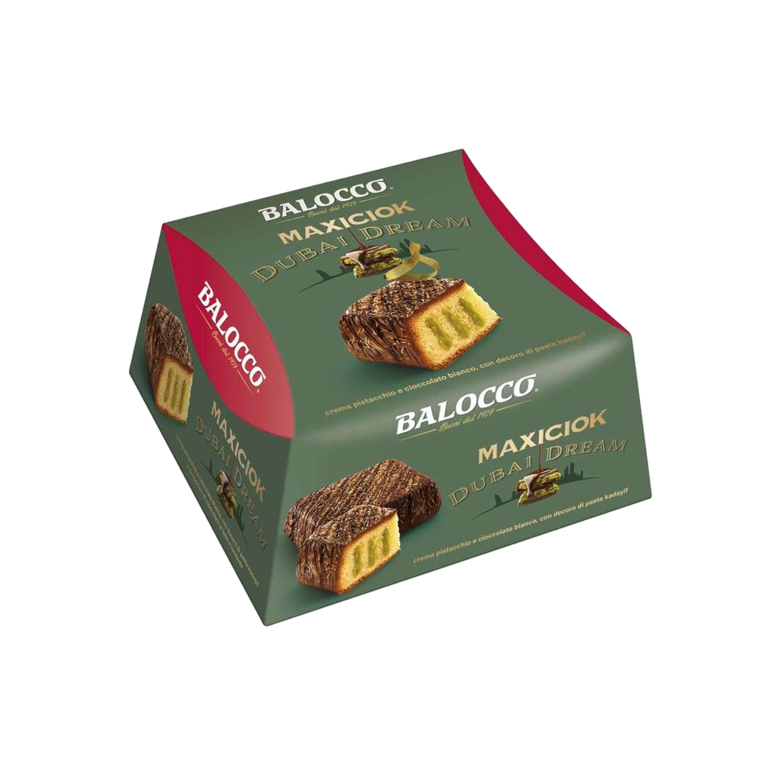 balocco dolce di pasqua colomba lievitato naturalmente con crema al pistacchio e cioccolato bianco dubai ricoperto di cioccolato al latte e dondete balocco da 650 gr. - foto 2