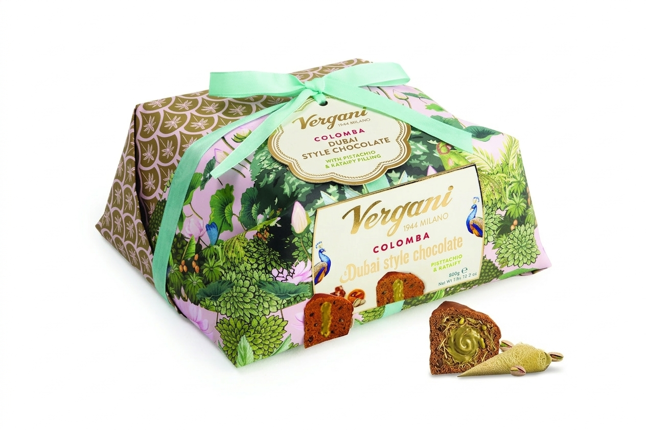 vergani colomba dubai chocolate con crema al pistacchio e kataifi vergani 800 gr. - foto 1