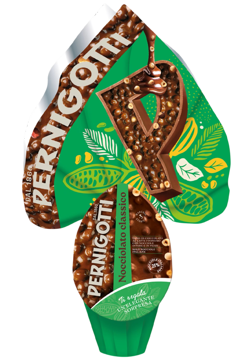 pernigotti uovo di pasqua al latte gran nocciolato classico con nocciole intere pernigotti 350 gr. - foto 1