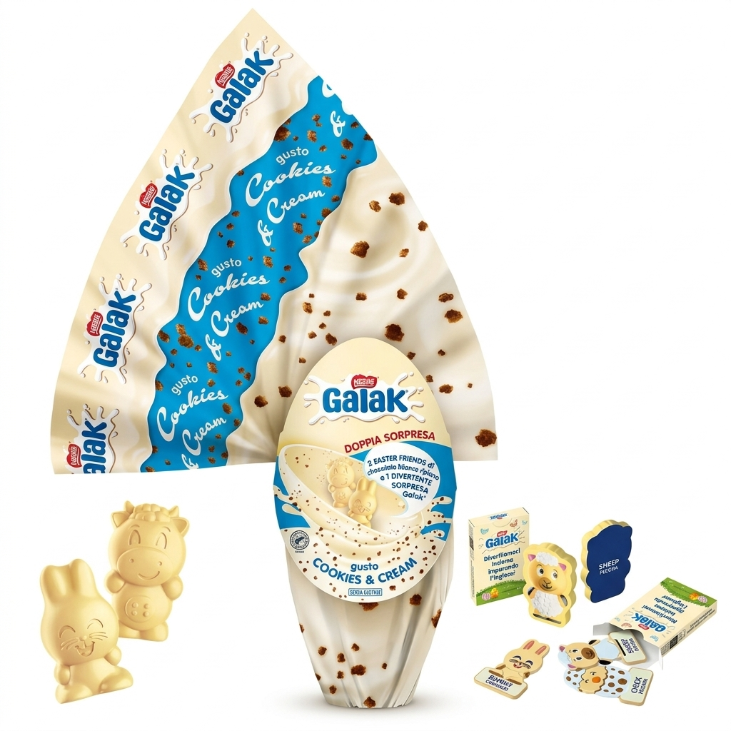 nestlè uovo di pasqua al cioccolato bianco gusto cookies & cream galak 240 gr. - foto 1