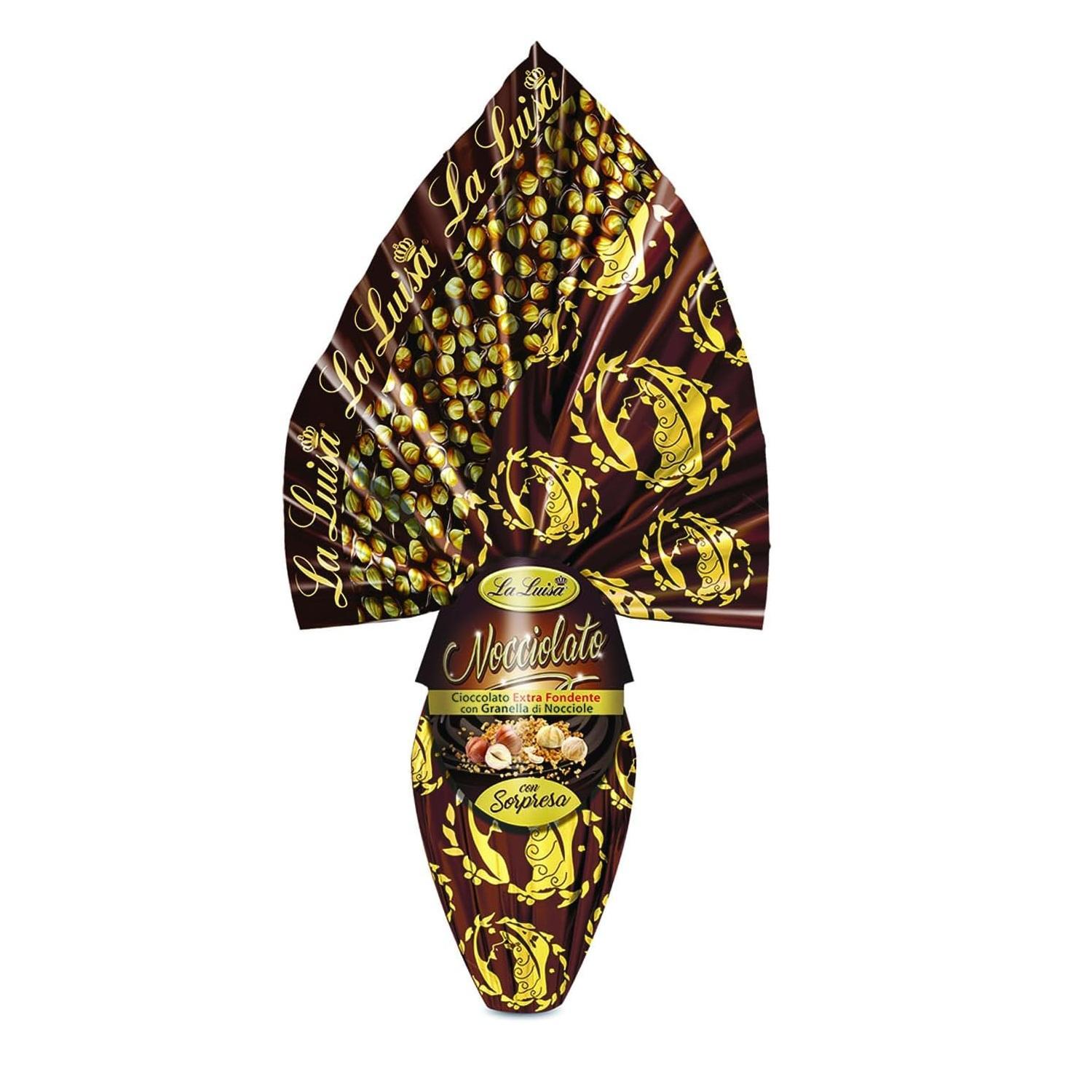 la luisa uovo di pasqua al cioccolato extra fondente e granella di nocciole con sorpresa la luisa da 250 gr. - foto 1