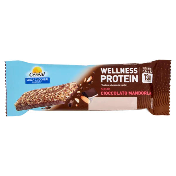 cereal barretta cereali wellness proteica cioccolato e mandorle senza zuccheri 45 gr. - foto 1