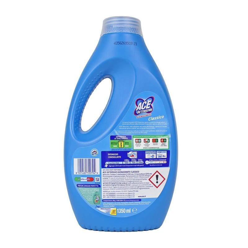 ace detersivo liquido per lavatrice igienizzante classico ace 27 lavaggi 1,35 lt. - foto 2