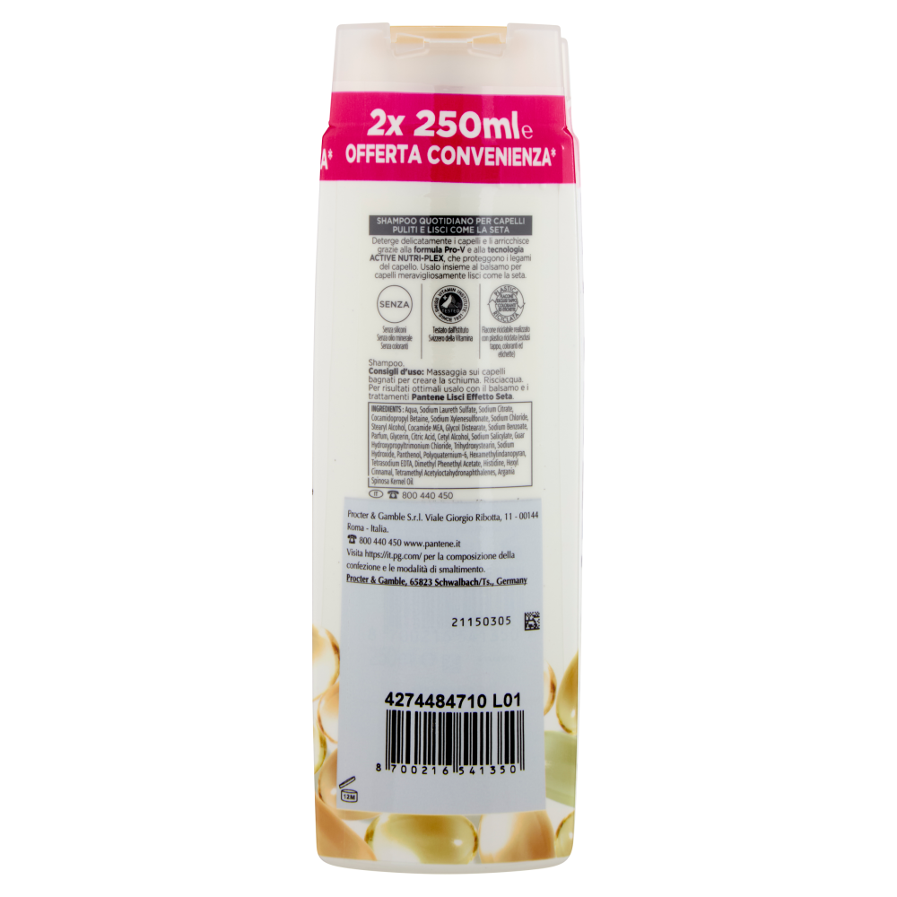 Pantene, Shampoo, LisciEffettoSeta, HairCare, ProV, AntiCrespo, CapelliLisci, HairRoutine, BellezzaCapelli, GDO, Zibly, 500 ML., retro pantene shampoo lisci effetto seta 2x250 ml pantene - foto 3