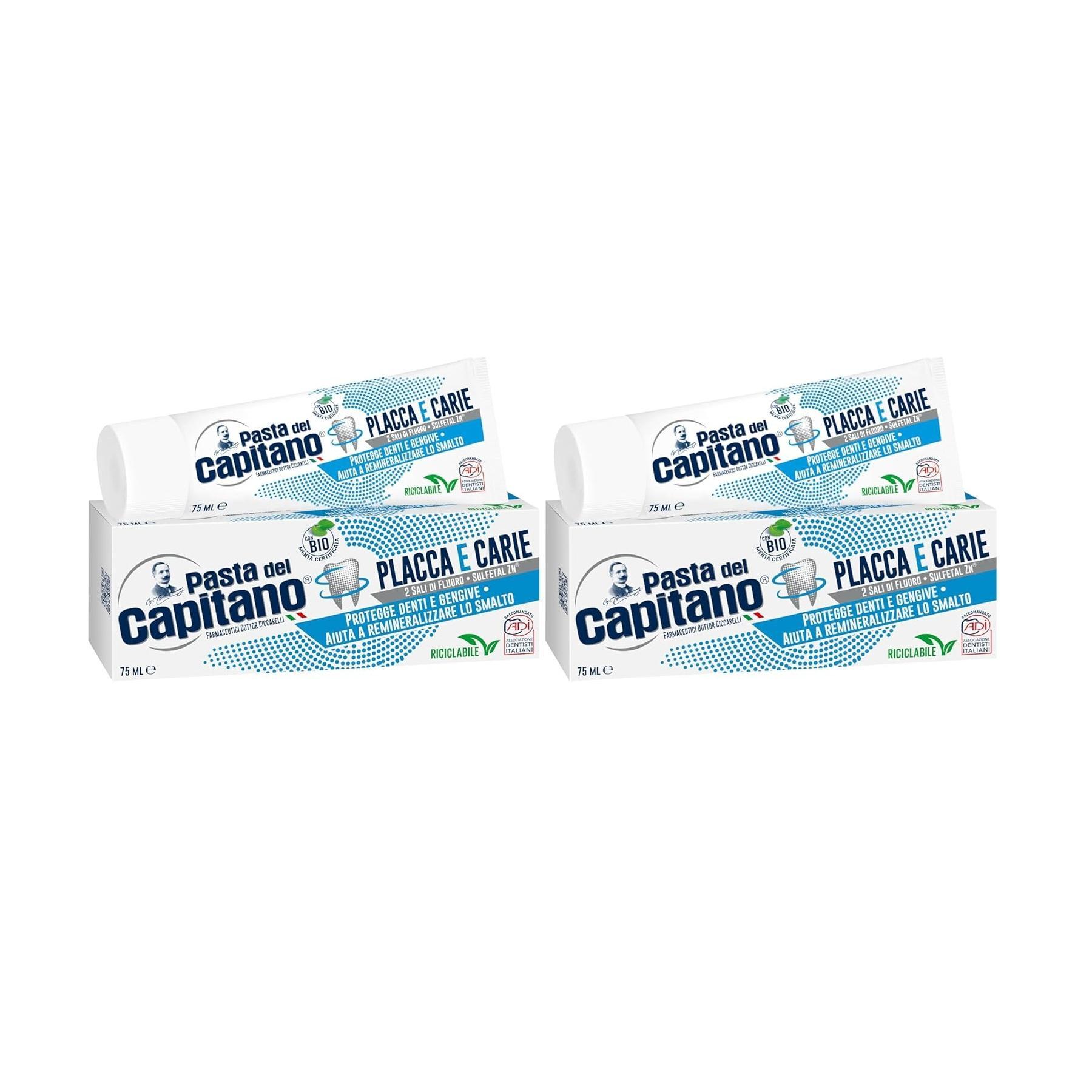 pasta del capitano dentifricio anti placca e carie pasta del capitano 2x75 ml. - foto 1