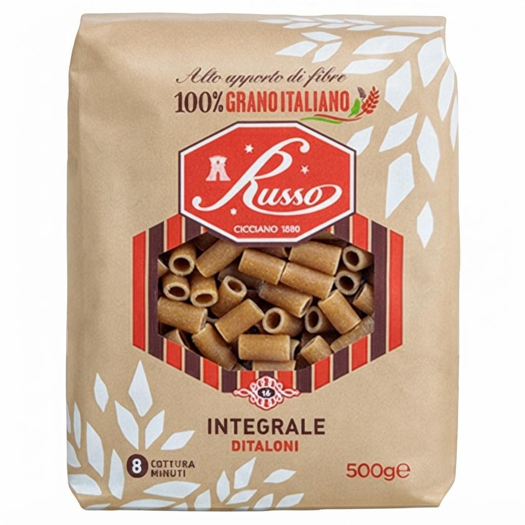pastorusso, ditaloni, pastaintegrale, semoladigranoduro, trafilataalbronzo, spesaonline, 500 GR, PASTA RUSSO 500 GR, bonta, gusto rustico e corposo, qualita, dispensa, piacere, fragranza, prodotti russo, 500gr, benessere, 500 GR russo ditaloni integrali 500 gr pasta russo - foto 1