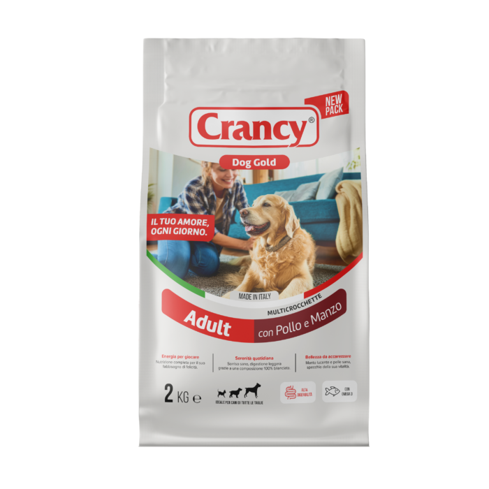 Crancy, CrancyDogGold, PolloEManzo, CrocchettePerCani, CiboSeccoPerCani, AlimentazioneCanina, DogFood, BenessereDelCane, NutrizioneAnimale, AmiciQuattroZampe, GDO, Zibly, 2000 GR. crancy cibo per cani crancy dog gold pollo e manzo 2 kg. - foto 1