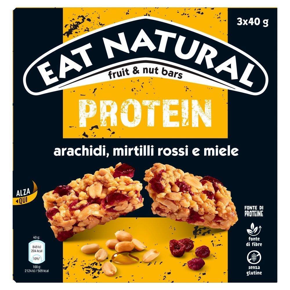 eat natural eat natural barretta protein arachidi, mirtilli rossi e miele 3 x 40 g - foto 1