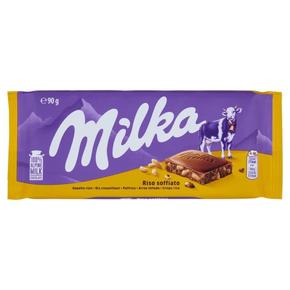milka, cioccolatoal latte, risosoffiato, milkarisosoffiato, cioccolatomilka, lattedellealpi, snackgoloso, dolciumi, tavolettadicioccolato, pausagolosa, topseller, offerteamazon, venditeebay, gdo, zibly, 90 GR milka cioccolato al latte delle alpi con riso soffiato milka 90 gr milka - foto 1